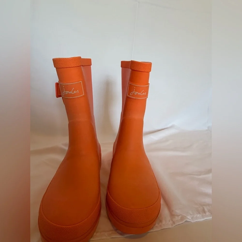 Joules Vibrant Orange Waterproof Boots, Size 12